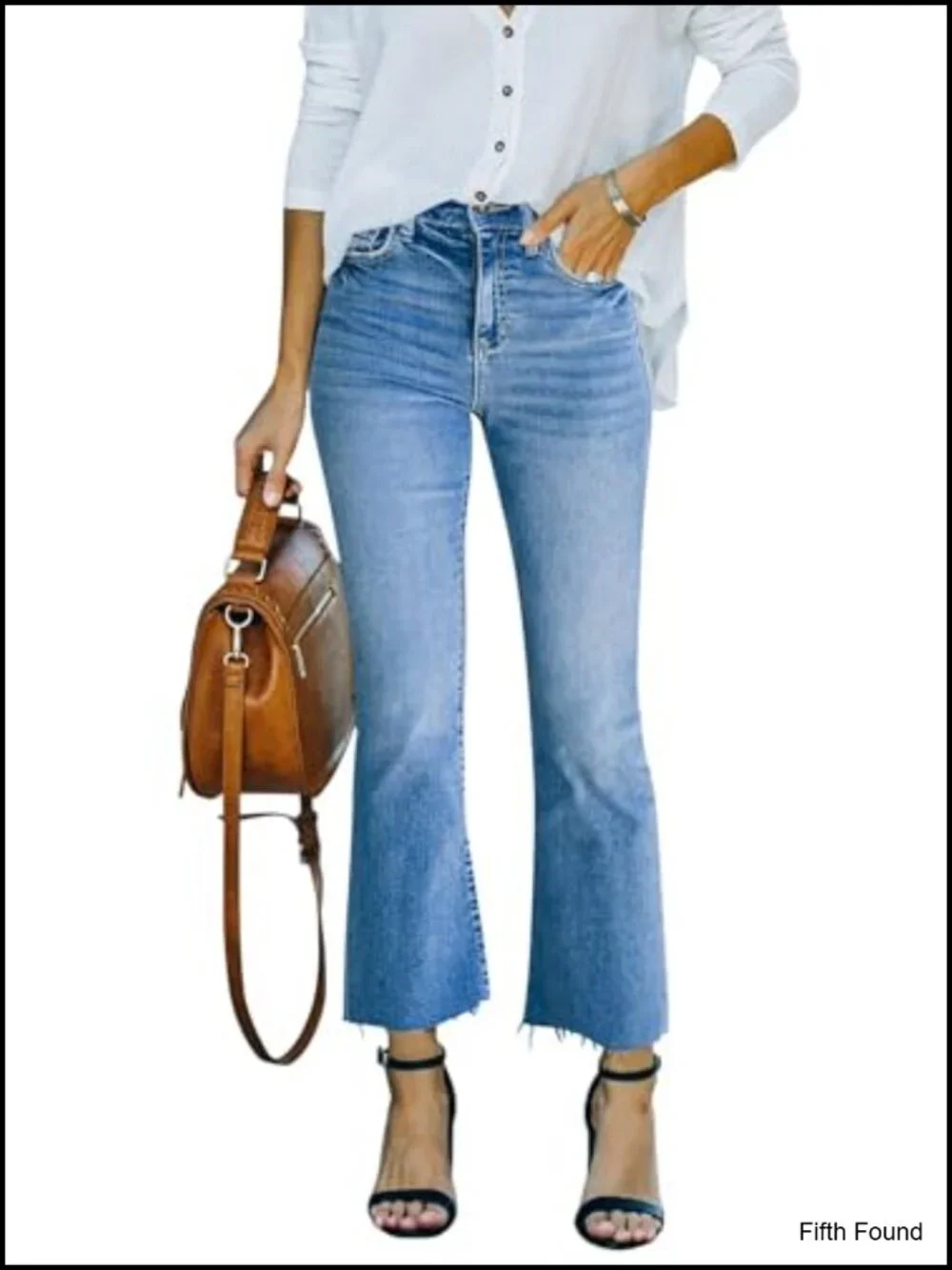 Mid Rise Stretchy Cropped Flare Jeans with Raw Hem